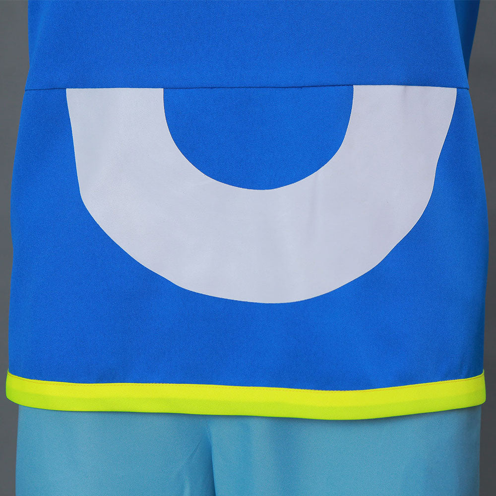 Men and Kids Anime Pokemon Costume Trainer Ash Ketchum Short Sleeves Cosplay Suit with Hat