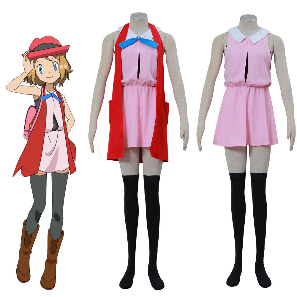 Women and Kids Anime Pokemon X/Y Costume Serena Cosplay full Set with Accessories