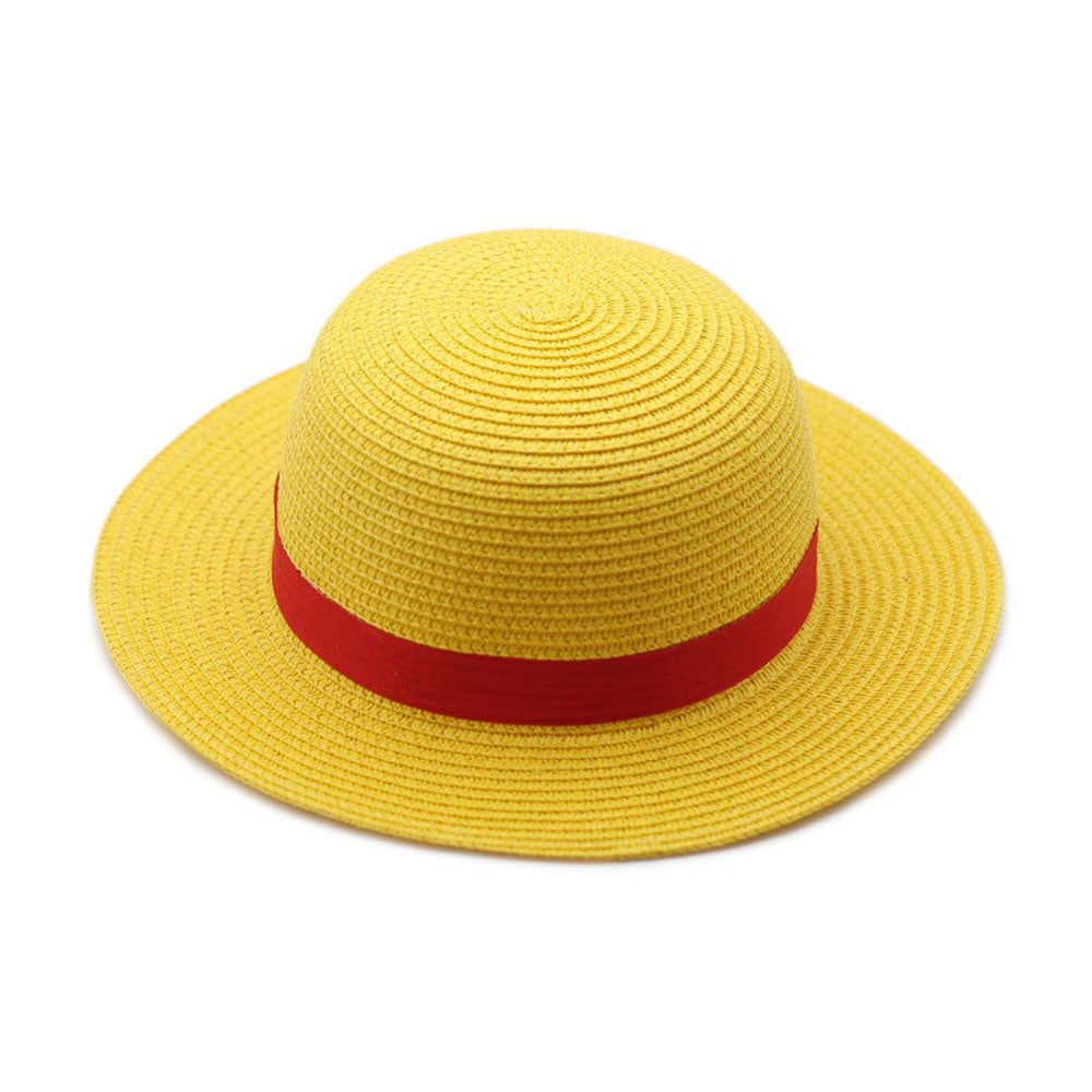 Pirate Captain Red Shirt Outfit with Straw Hat for Men and Kids Halloween