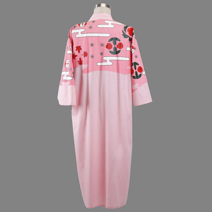 Anime 8th Division Lazy Captain Swordsman Cosplay Pink Floral Kimono Costume Men and Kids