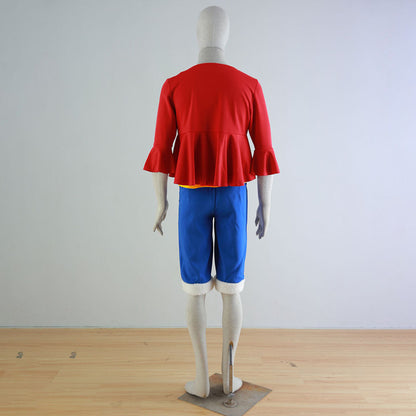 Pirate Captain Red Shirt Outfit with Straw Hat for Men and Kids Halloween