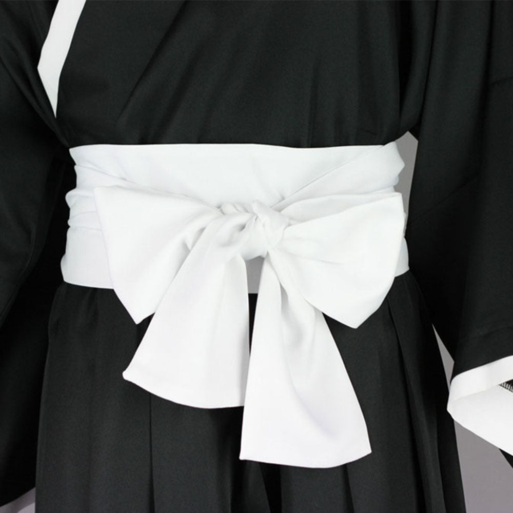 Anime Soul Warrior Black Kimono Robe White Waist Sash Cosplay Costume for Men Kids