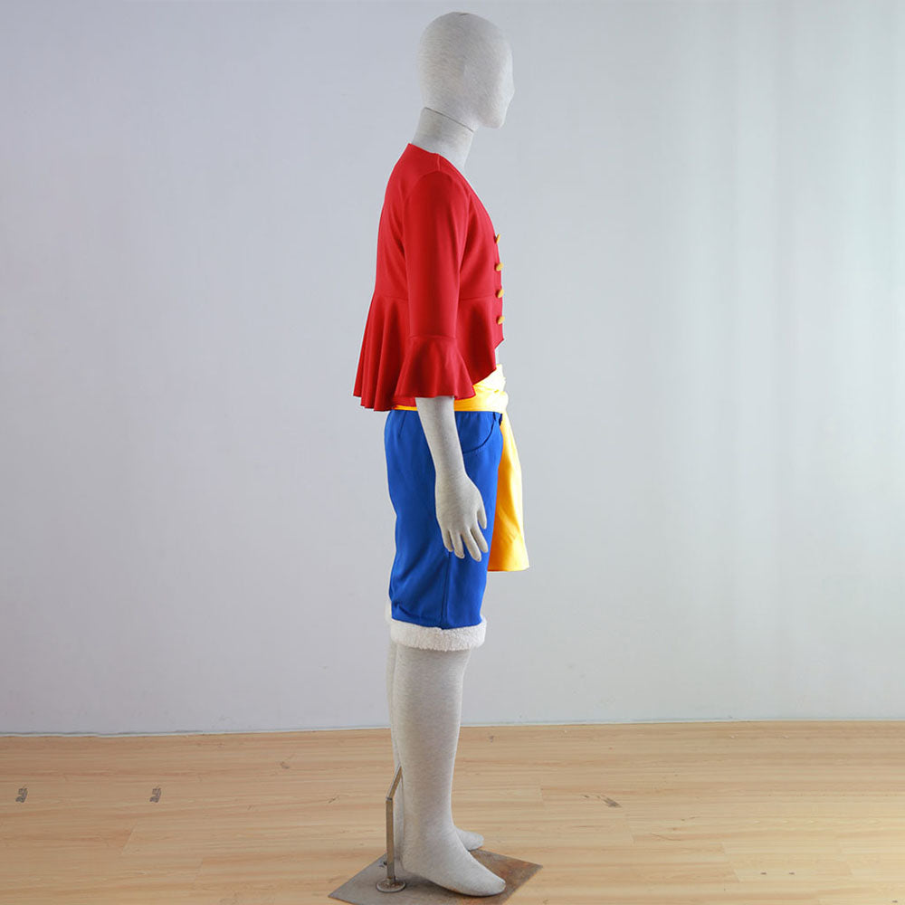 Pirate Captain Red Shirt Outfit with Straw Hat for Men and Kids Halloween