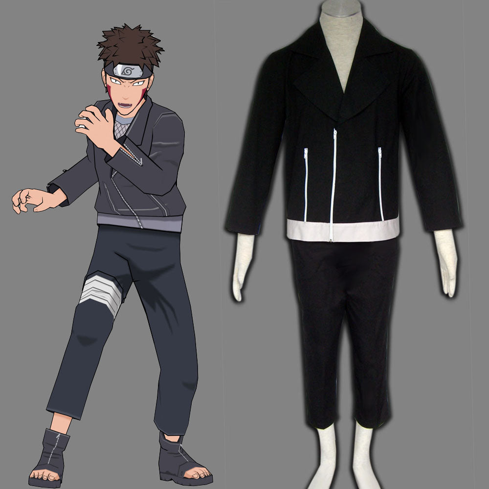 Anime Naruto Costume Kiba Cosplay Black Uniform with Headband for Men Kids Halloween