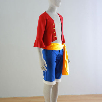 Pirate Captain Red Shirt Outfit with Straw Hat for Men and Kids Halloween