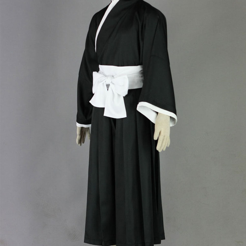 Anime Soul Warrior Black Kimono Robe White Waist Sash Cosplay Costume for Men Kids