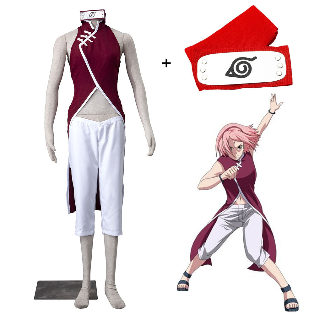 Anime Boruto Costume Sakura Mom-Style Cosplay Outfit with Headband for Women Kids