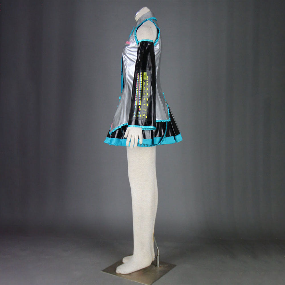 Blue Twin-Tail Virtual Singer Metallic Stage Cosplay Costume with Accessories for Women and Kids
