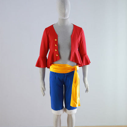 Pirate Captain Red Shirt Outfit with Straw Hat for Men and Kids Halloween