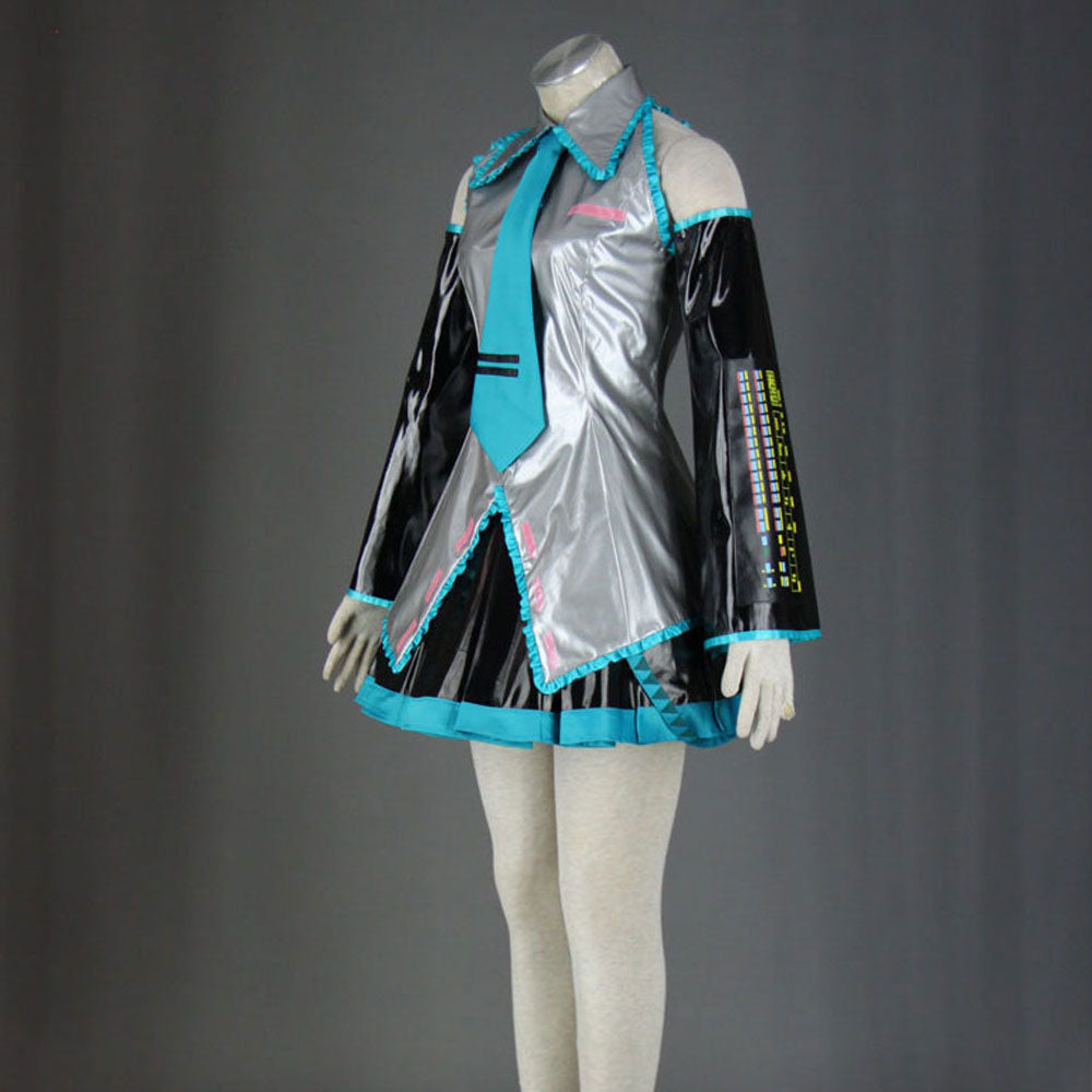 Blue Twin-Tail Virtual Singer Metallic Stage Cosplay Costume with Accessories for Women and Kids
