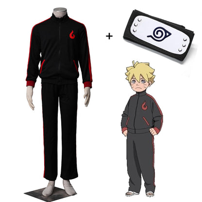 Anime Boruto Costume Boruto Boy Cosplay Black Red Jacket Outfit for Men Kids