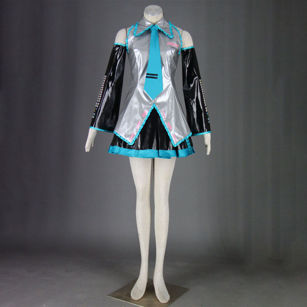 Blue Twin-Tail Virtual Singer Metallic Stage Cosplay Costume with Accessories for Women and Kids