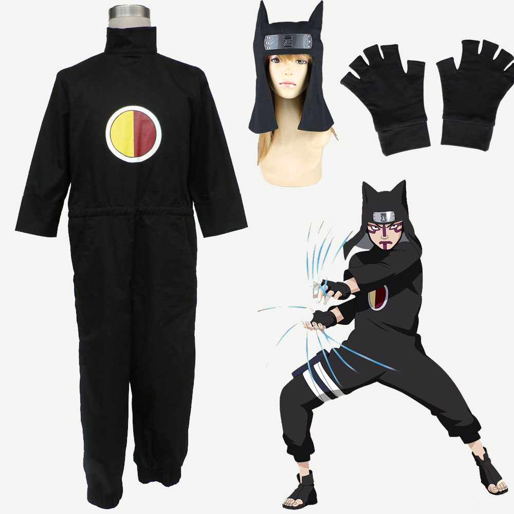 Anime Naruto Costume Kankuro Cosplay Black Hooded Jumpsuit full Outfit with Hat Men Kids