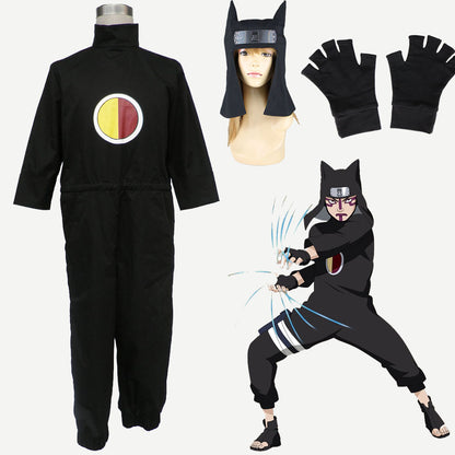 Anime Naruto Costume Kankuro Cosplay Black Hooded Jumpsuit full Outfit with Hat Men Kids