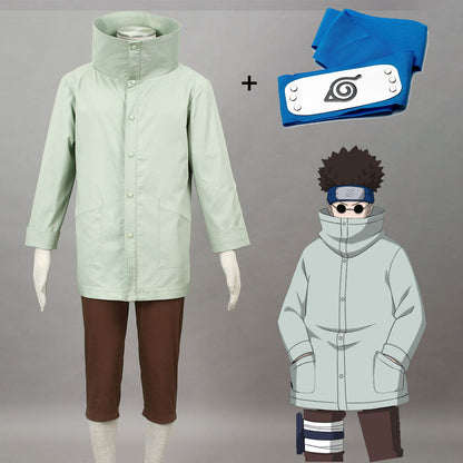 Anime Naruto Costume Shino Cosplay Costume Hooded Uniform with Headband for Men Kids