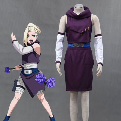Anime Naruto Costume Ino Yamanaka Girl Cosplay Purple Outfit for Women and Kids