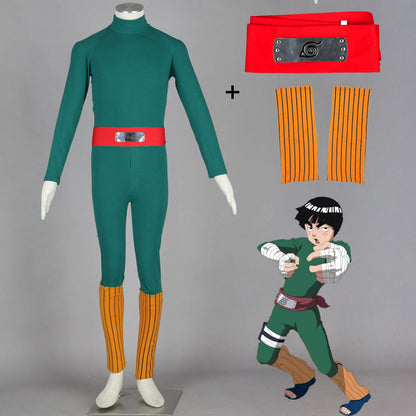 Anime Naruto Costume Rock Lee Cosplay Costume Green Jumpsuit full Outfit for Men Kids