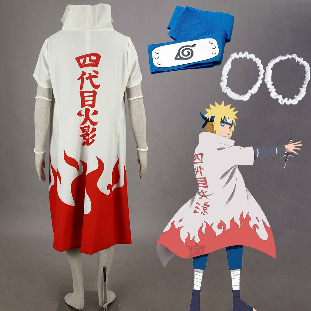 Anime Naruto Costume 4th Hokage Minato Cosplay White Long Cloak with Headband for Men Kids