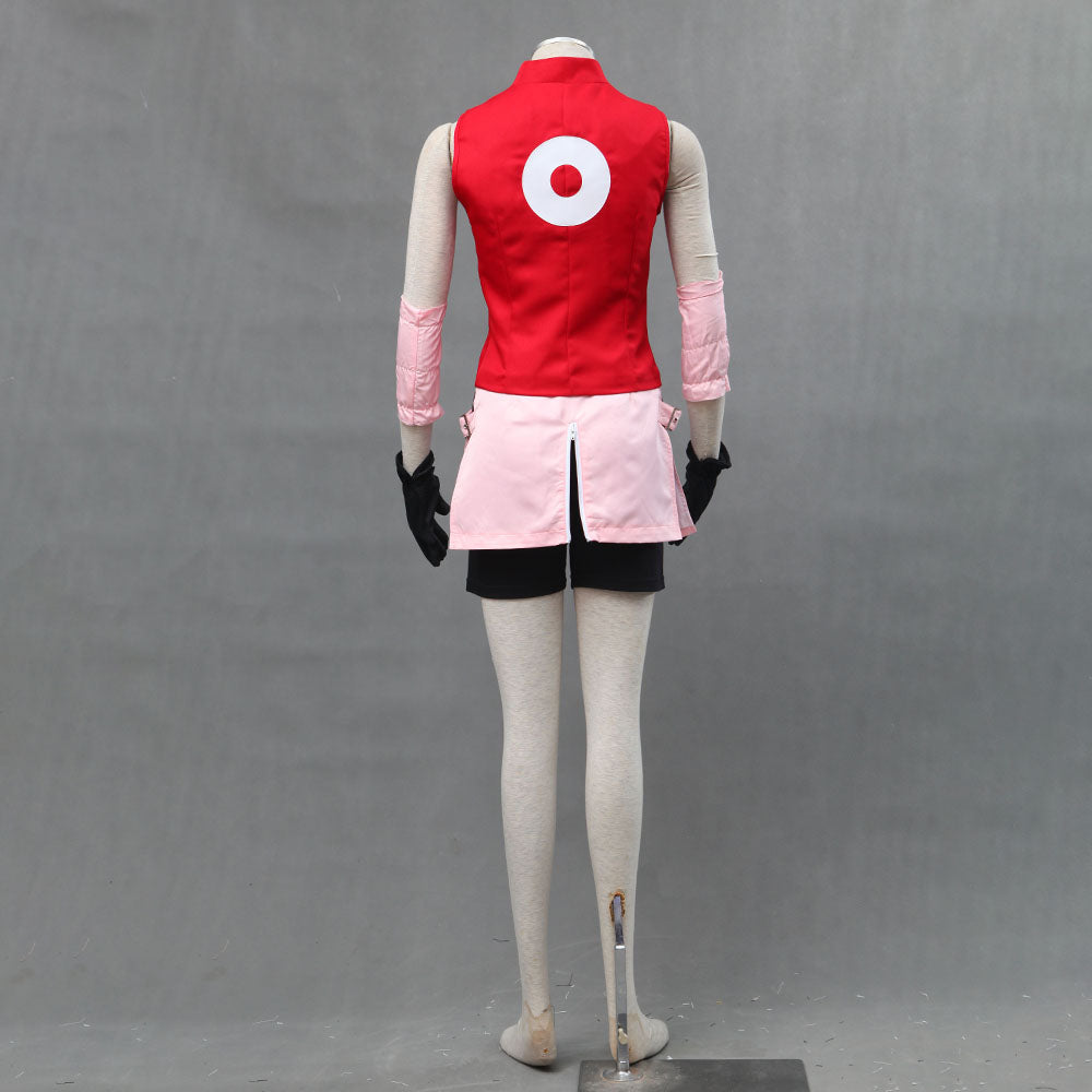 Anime Naruto Costume Sakura Cosplay Uniform with Headband for Women Kids Halloween