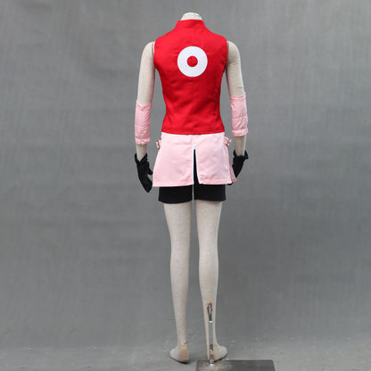 Anime Naruto Costume Sakura Cosplay Uniform with Headband for Women Kids Halloween