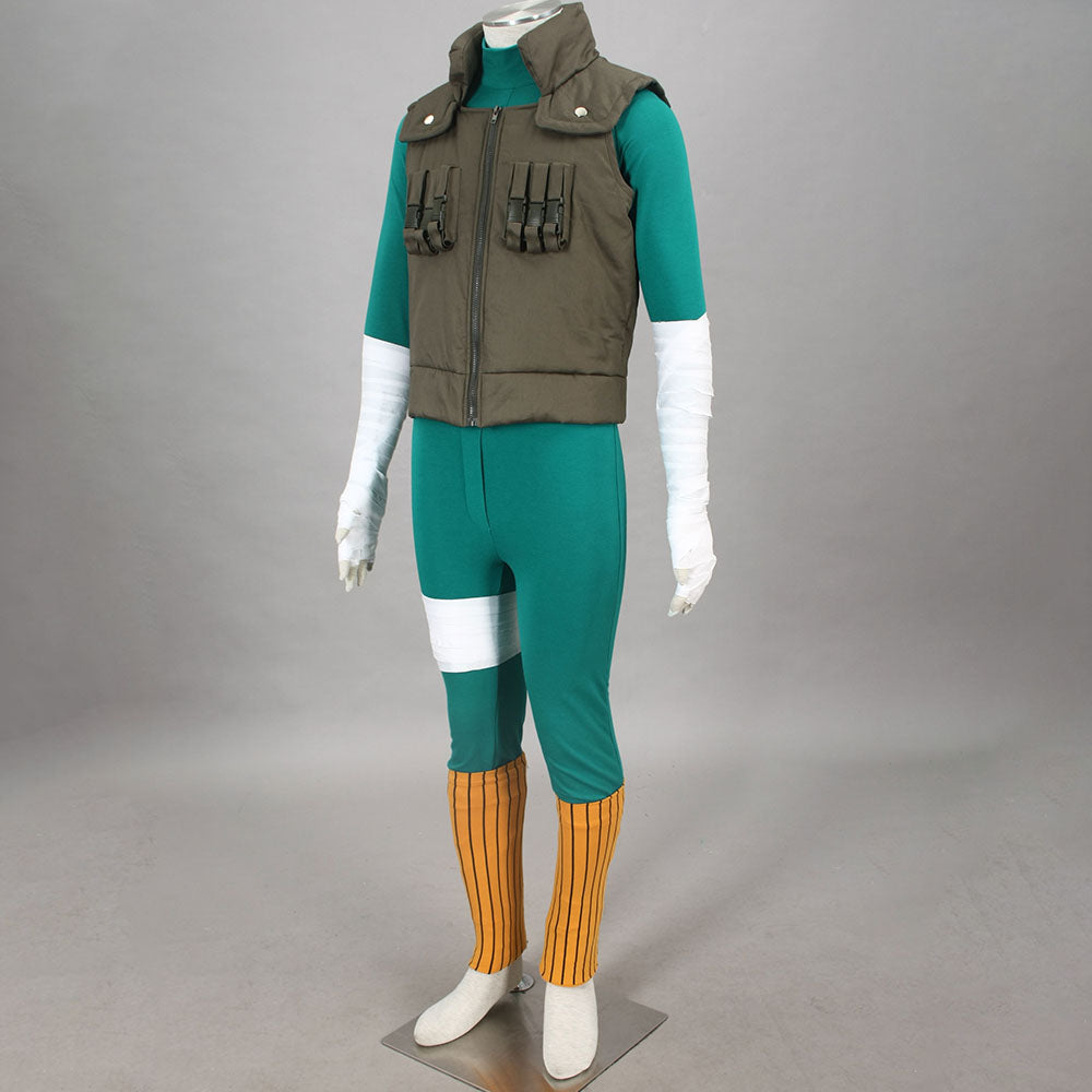 Anime Naruto Costume Rock Lee Cosplay Green Jumpsuit with Jacket Outfit Costume Men Kids