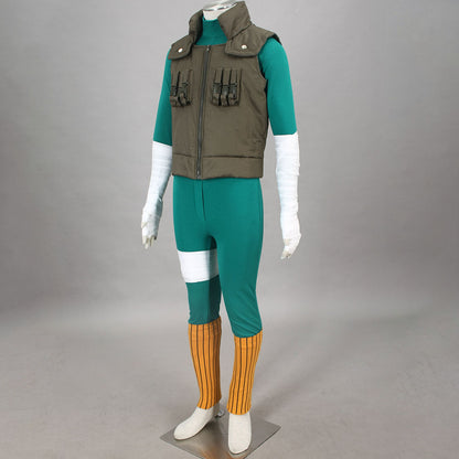 Anime Naruto Costume Rock Lee Cosplay Green Jumpsuit with Jacket Outfit Costume Men Kids