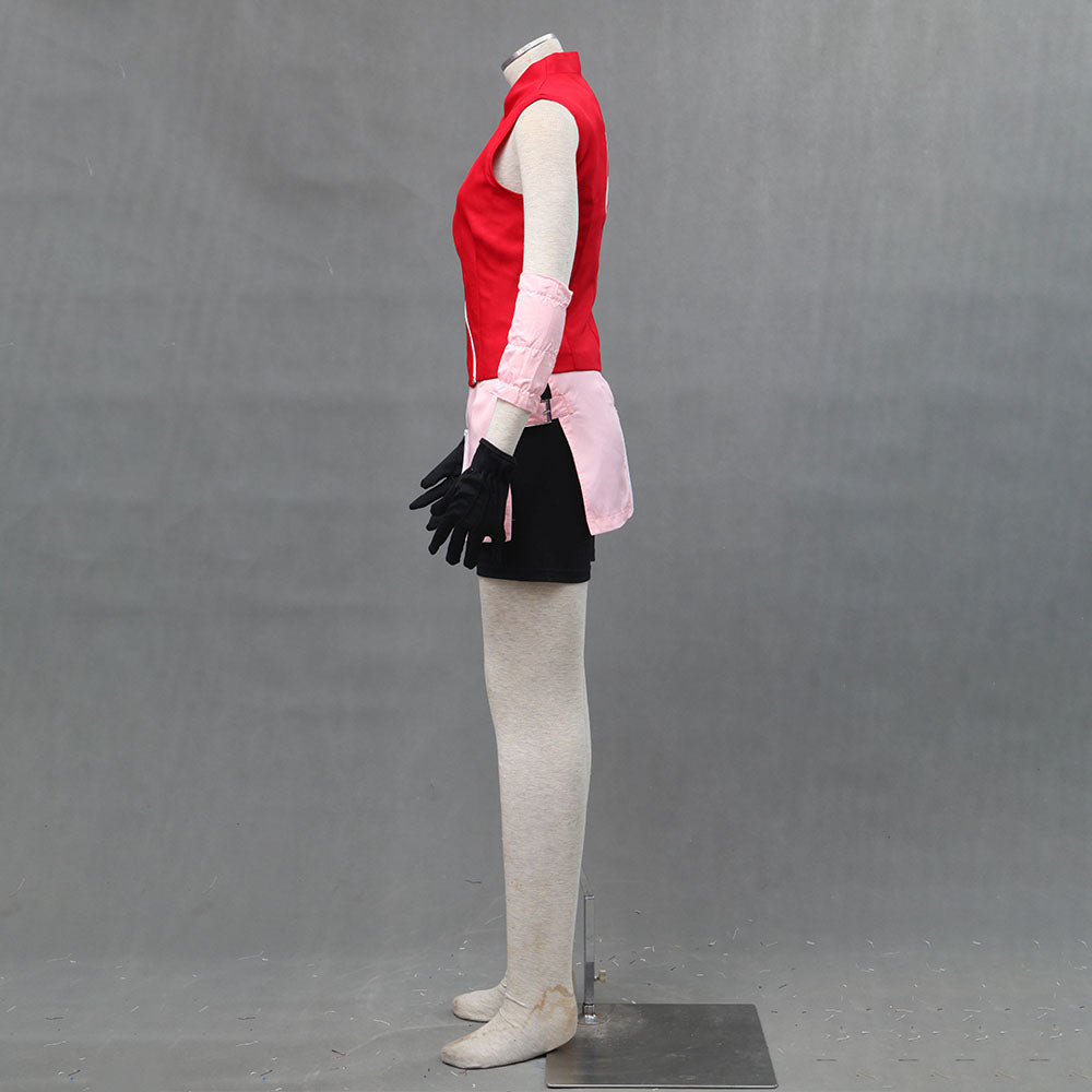 Anime Naruto Costume Sakura Cosplay Uniform with Headband for Women Kids Halloween