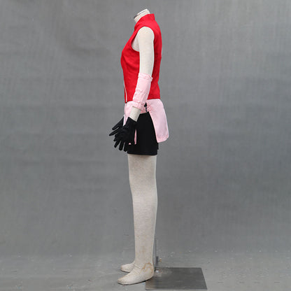 Anime Naruto Costume Sakura Cosplay Uniform with Headband for Women Kids Halloween