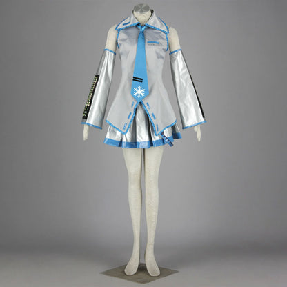 Ice Blue Snowy Virtual Singer Cosplay Costume Outfit with Accessories for Women Kids