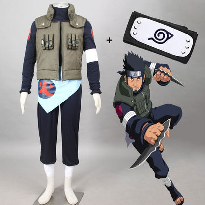 Anime Naruto Costume Asuma Sarutobi Cosplay Costume with Headband for Men Kids Halloween