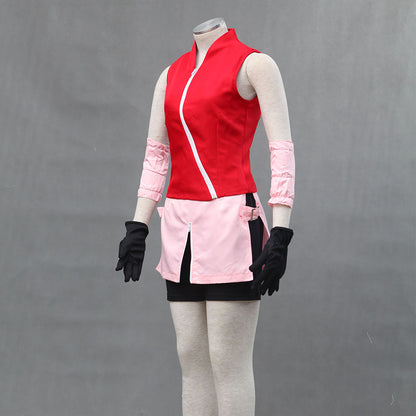 Anime Naruto Costume Sakura Cosplay Uniform with Headband for Women Kids Halloween