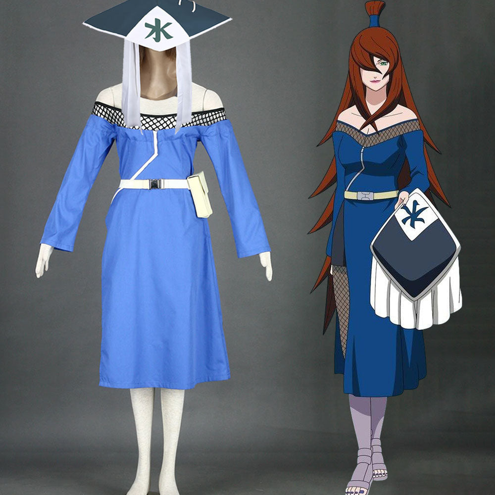 Anime Naruto Costume Mizukage Mei Terumi Cosplay Blue Dress Costume with Mizukage  Hat for Women Kids