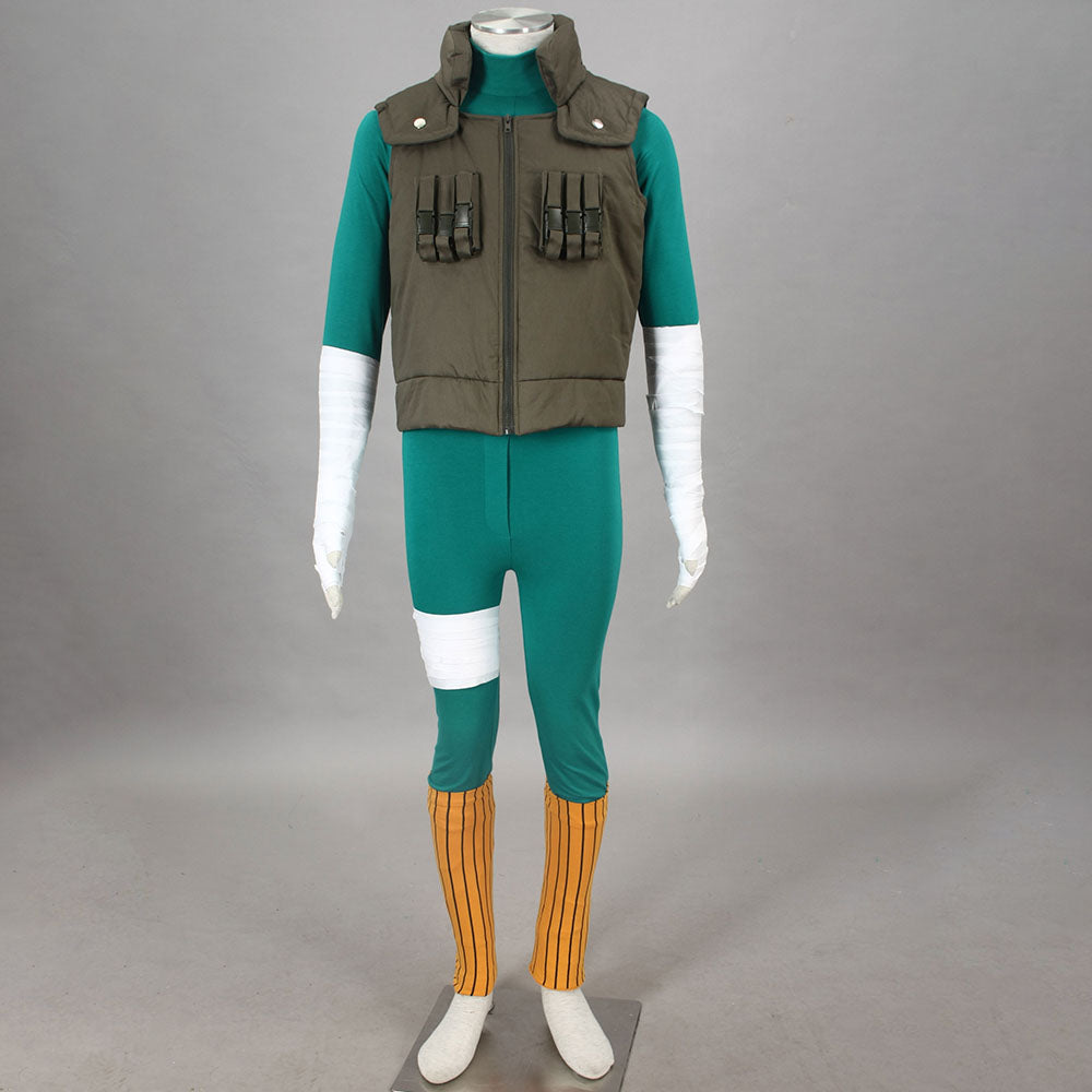 Anime Naruto Costume Rock Lee Cosplay Green Jumpsuit with Jacket Outfit Costume Men Kids