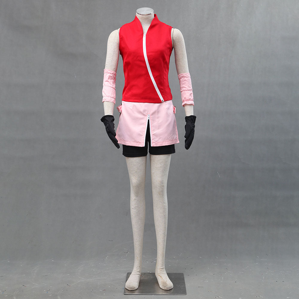 Anime Naruto Costume Sakura Cosplay Uniform with Headband for Women Kids Halloween