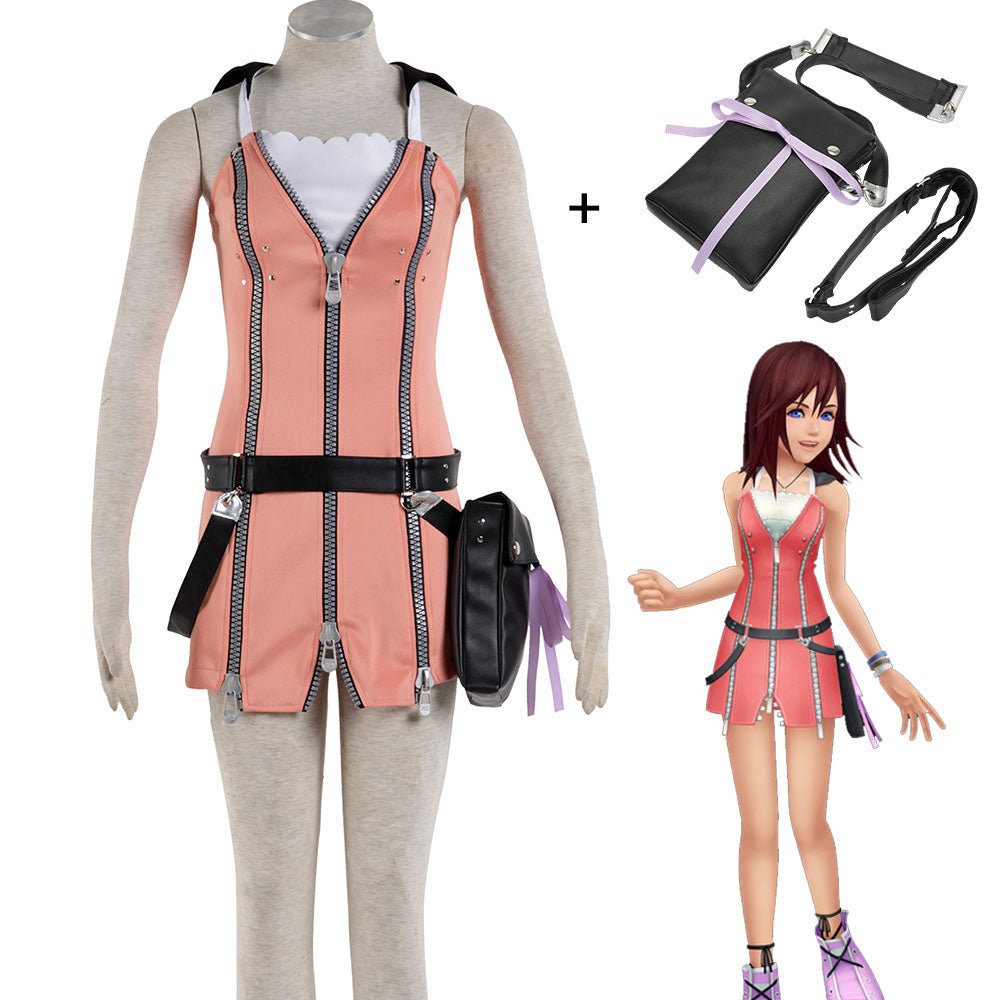 Game Kingdom Hearts Kairi Cosplay Costume Outfit with Bag Accessories Women and Kids Halloween