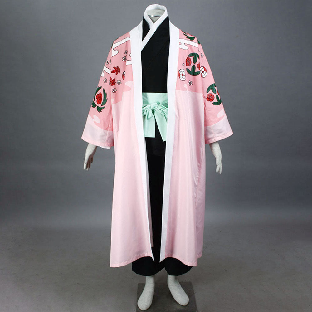 Anime 8th Division Captain Straw Hat Floral Haori Swordsman Cosplay Costume Set for Men and Kids