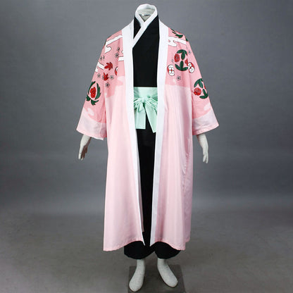 Anime 8th Division Captain Straw Hat Floral Haori Swordsman Cosplay Costume Set for Men and Kids