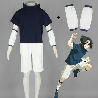 Anime Naruto Costume Sasuke Boy Cosplay Outfit with Headband for Kids and Adults