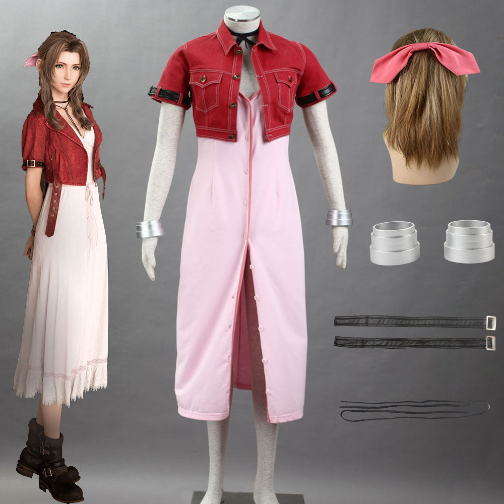 Game Final Fantasy 7 Aerith Gainsborough Cosplay Costume with Accessories Women Kids Halloween