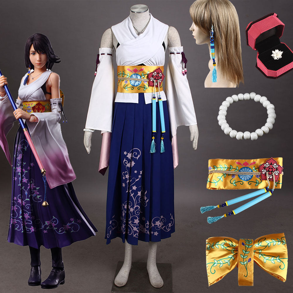 Final Fantasy X 10 Yuna Cosplay Costume Full Outfit with Accessories Women Kids Halloween