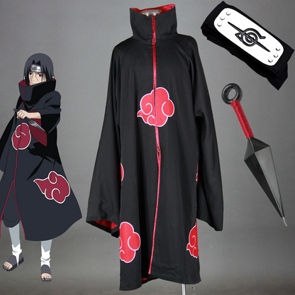 Anime Naruto Costume Itachi  Akatsuki Cosplay Cloak with Accessories for Men Kids Halloween