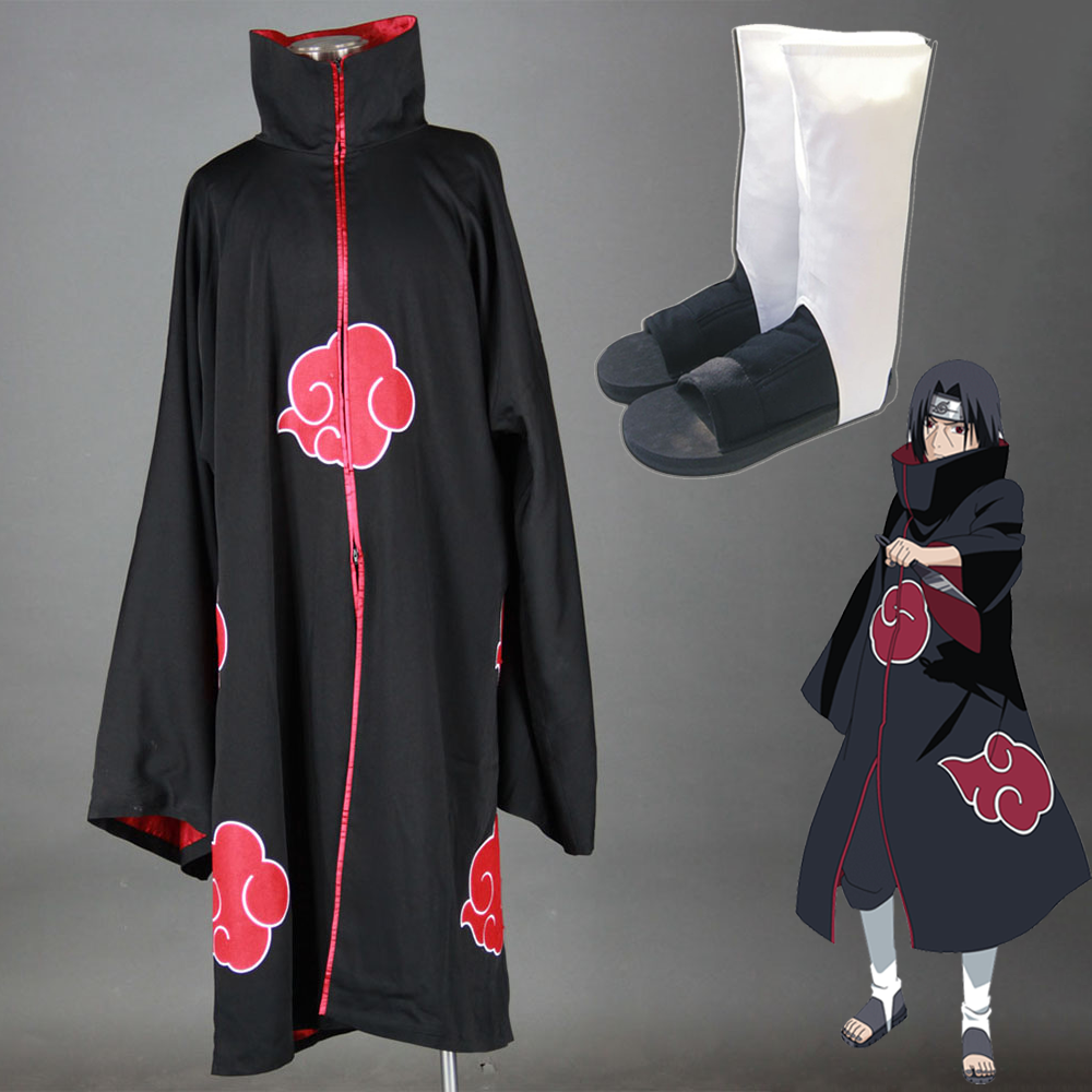 Anime Naruto Costume Akatsuki Pain Obito Itachi Cosplay Robe with Shoes for Adults Kids Halloween
