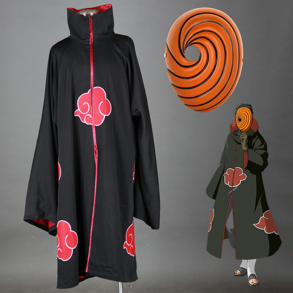 Anime Naruto Costume Akatsuki Obito Cosplay Cloak with Mask for Men Kids Halloween