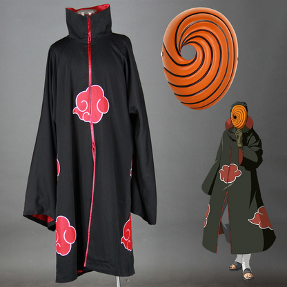 Anime Naruto Costume Akatsuki Obito Cosplay Cloak with Mask for Men Kids Halloween