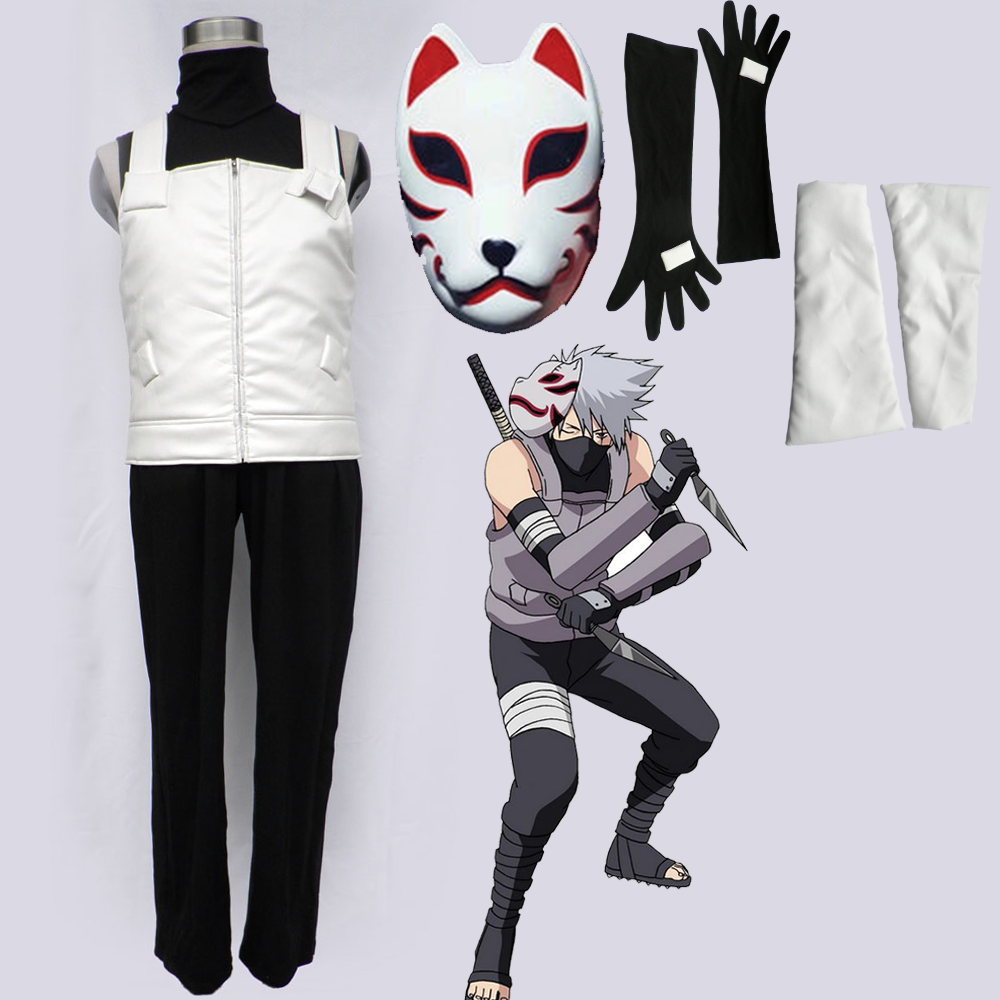 Anime Naruto Costume Anbu Kakashi Cosplay Uniform with Fox Mask for Men Kids Halloween