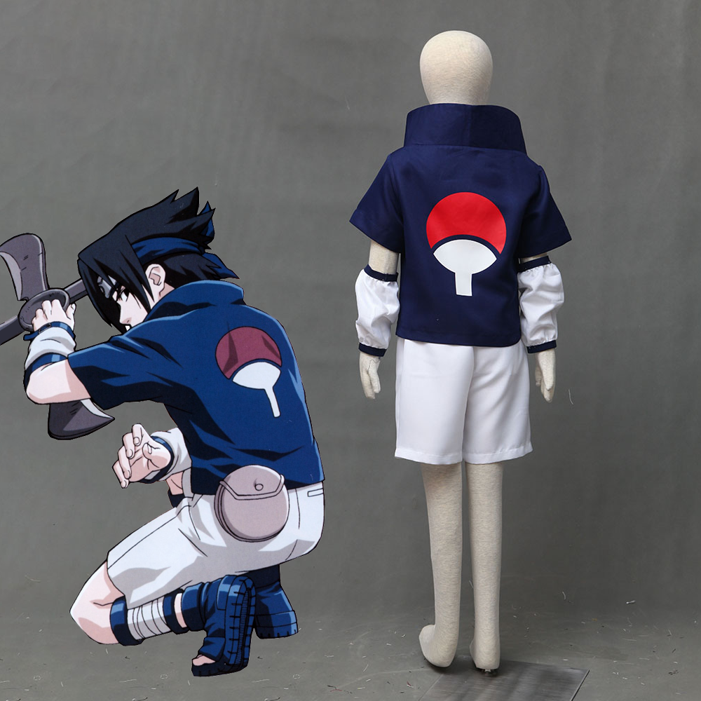Anime Naruto Costume Sasuke Boy Cosplay Outfit with Headband for Kids and Adults