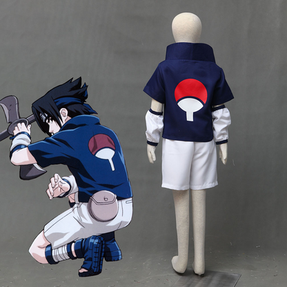 Anime Naruto Costume Sasuke Boy Cosplay Outfit with Headband for Kids and Adults