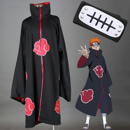 Anime Naruto Costume Akatsuki Pain Nagato Cosplay Cloak with Headband for Men Kids Halloween