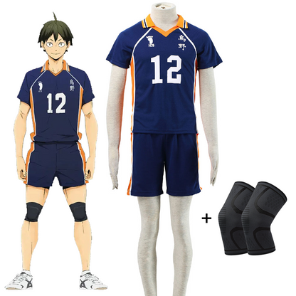Haikyuu!! Costume Tadashi Yamaguchi Number #12 Karasuno High School Volleyball Uniform with Knee pads