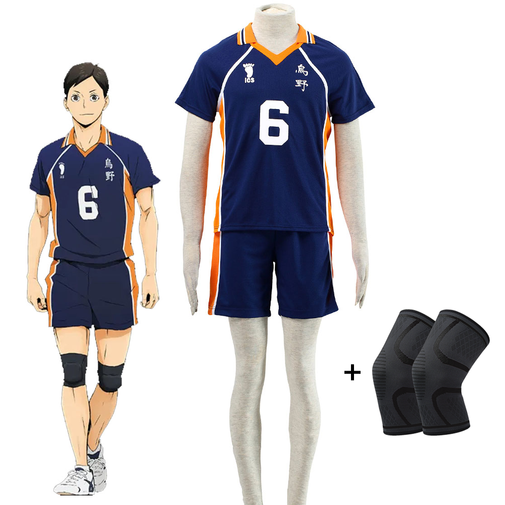 Haikyuu!! Costume Ennoshita Chikara Number #6 Karasuno High School Volleyball Uniform with Knee pads